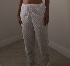 White Lightweight Linen-Blend Pants